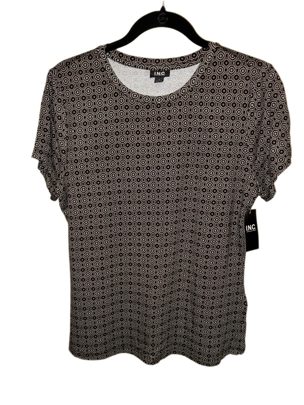 NWT Black Top w/White & Tan/Gold designs